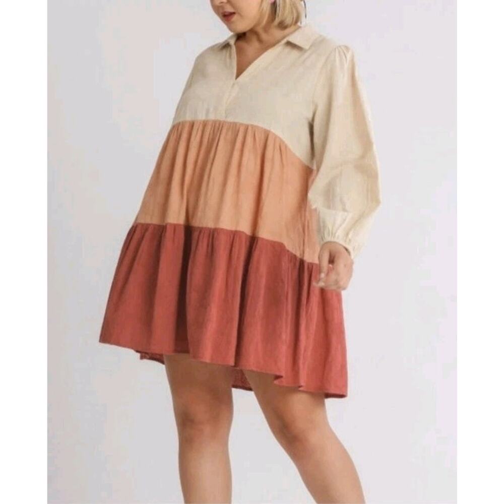 Simply Southern Sz L Women's HOBO Cottage Core Cotton Long Slv Dress Color Block